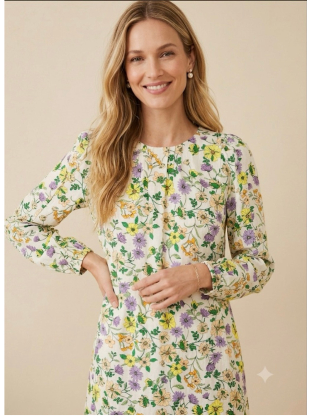 NWT LOFT White Floral Long Sleeve Dress Size 4